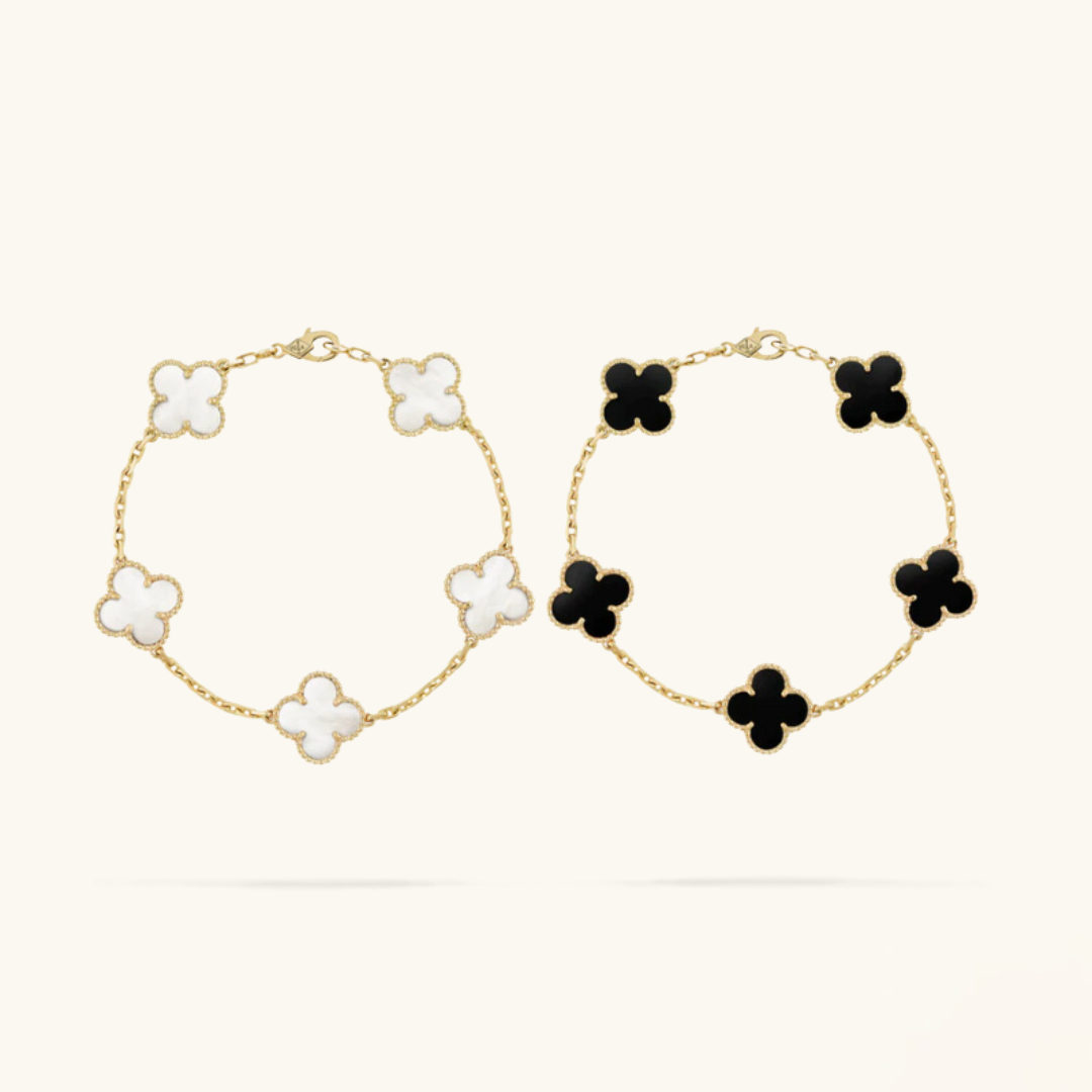 2-delige Clover Armbandenset - Zwart/Wit