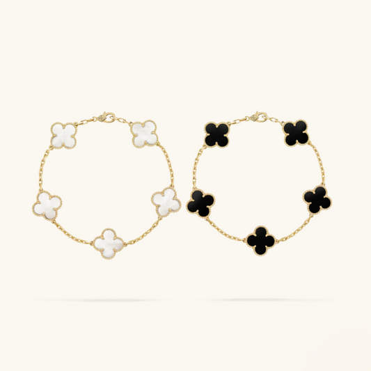 2-delige Clover Armbandenset - Zwart/Wit