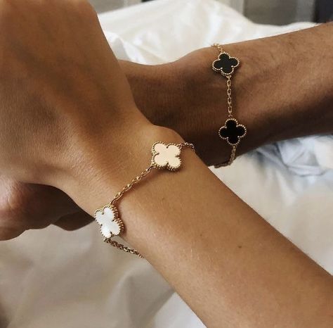 2-delige Clover Armbandenset - Zwart/Wit