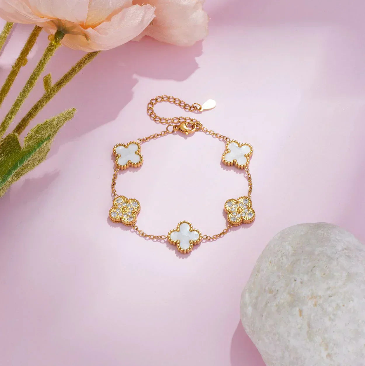 CLOVER | Wit/Goud Armband Prestige