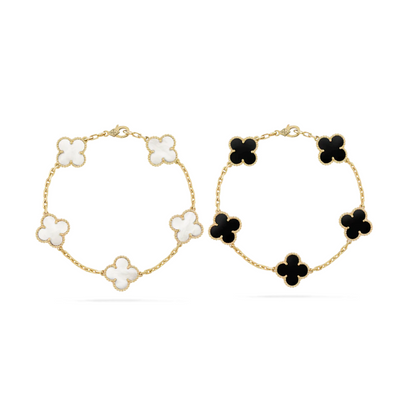2-delige Clover Armbandenset - Zwart/Wit